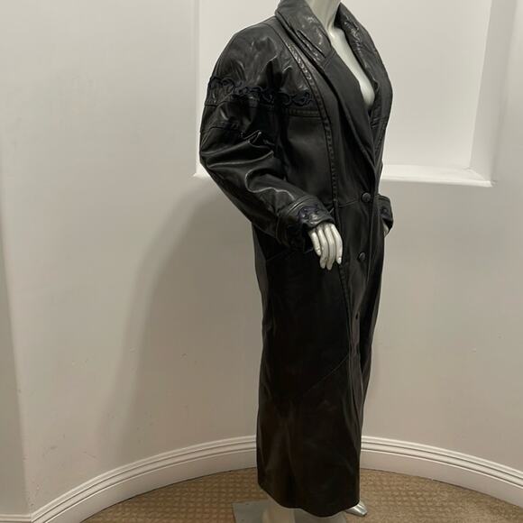 Laurence Roy Mid Length Vintage 80’s Leather Coat Black Size S/P - Picture 3 of 15